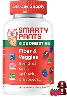 SmartyPants Kids Fiber & Veggies: Prebiotic Fiber Gummies for Kids, Fiber Supplement with Inulin, Organic Green Veggie Blend, Vegan, Gluten Free, Mixed Berry Flavor, 60 Count (30 Day Supply)