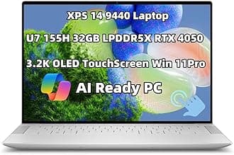 New XPS 14 9440 Powerful AI Laptop 14.5" OLED Touch Screen 16-Core Ultra 7 155H 32GB LPDDR5X, 7467MT/s RAM 2TB SSD Geforce RTX 4050 Graphics Webcam Backlit Fingerprint WiFi Thunderbolt 4 Win 11 Pro