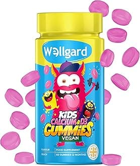 Wellgard Kids Calcium & D3 Gummies - 2 Month Supply - Vegan Chewable Calcium and Vitamin D3 Gummies, Mixed Berry Flavour