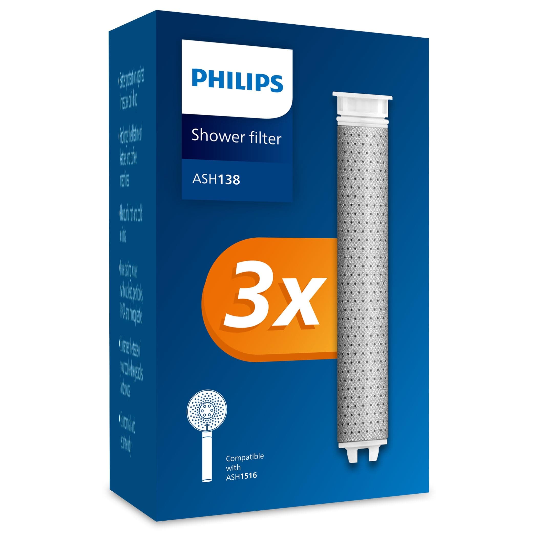 Philips Water Shower Head with Filter - Replacement Filter Pack of 3, Effectively Removes Chlorine and Other Large Particles, 1 Month Filtering Time