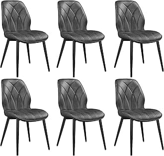 Yaheetech Dining Chairs Set of 6 Modern Faux Leather Dining Room Chairs with Petal Accented Back and Sturdy Metal Legs Padded Kitchen Chair for Dining Room, Kitchen and Bedroom, Dark Gray