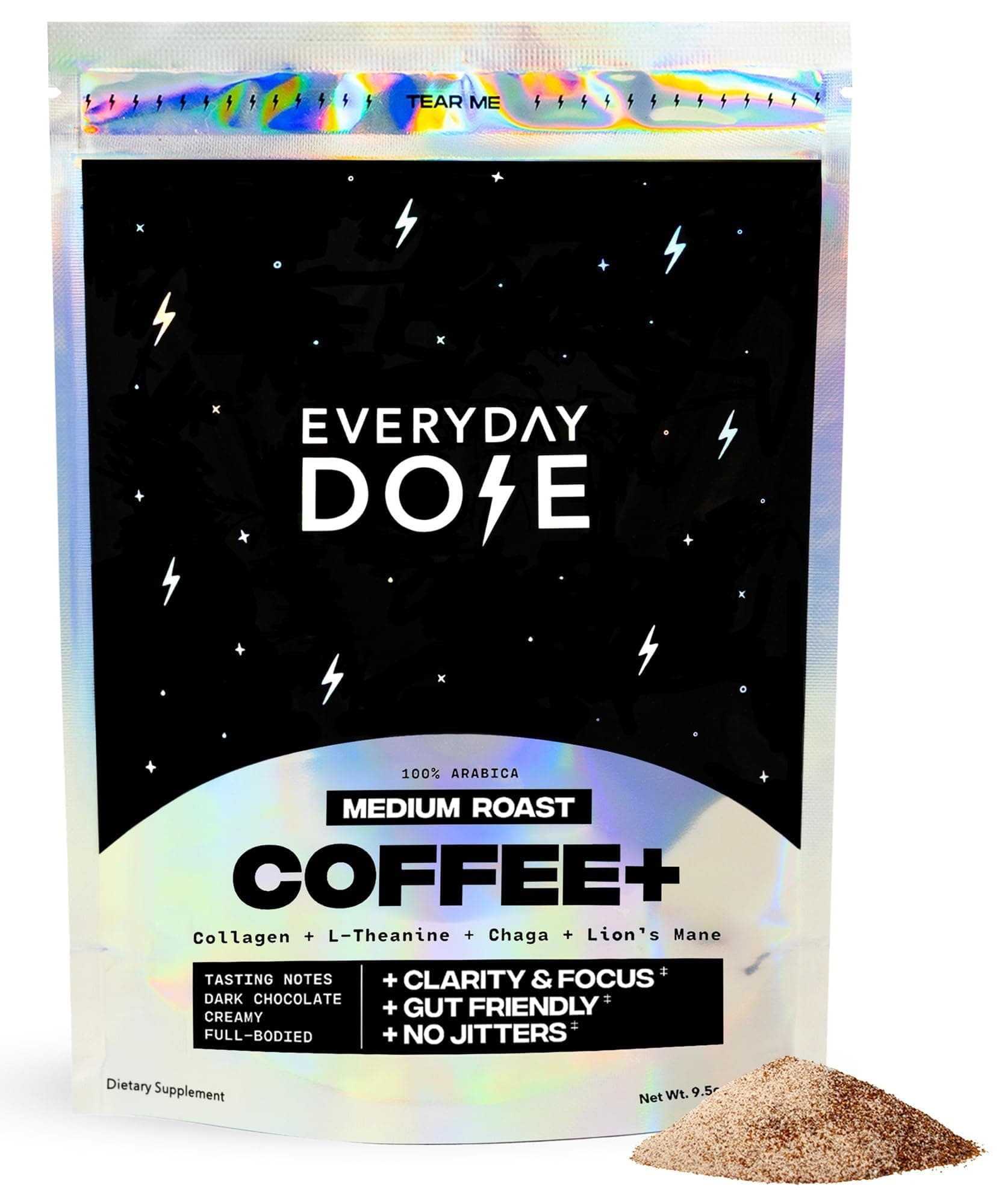 - Bold Medium Roast Mushroom Coffee 90mg Caffeine per serving with Grass-Fed Collagen, Chaga, Lions Mane & L-Theanine for Better Focus, Energy, Digestion, Skin, and Immunity 30 Servings