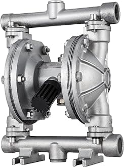 VEVOR Air-Operated Double Diaphragm Pump, 1/2 in Inlet & Outlet, Stainless Steel Body, 8.8 GPM & Max 120PSI, PTFE Diaphragm Pneumatic Transfer Pump for Petroleum, Diesel, Oil & Low Viscosity Fluids