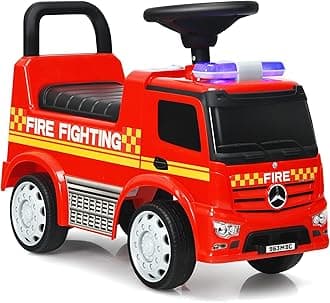 Ride On Push Car for Toddlers, Licensed Mercedes Benz Sliding Car w/Steering Wheel, Horn, Headlights, Under Seat Storage, Foot-to-Floor Riding Toy for Boys Girls 18-36 Months (Fire Truck, Red)