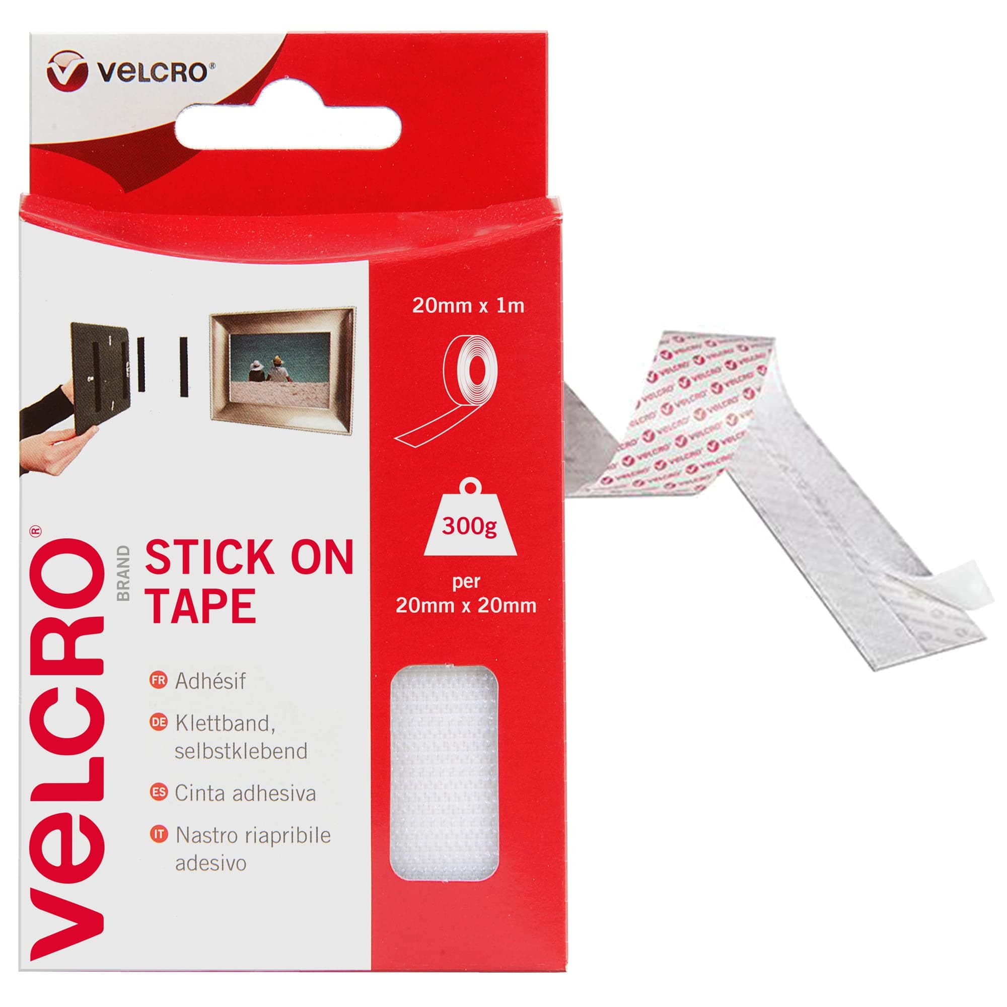 VELCRO Brand VEL60210 - Stick On Hook and Loop Fasteners | Perfect for Home or Office | 20mm x 1m Tape | White