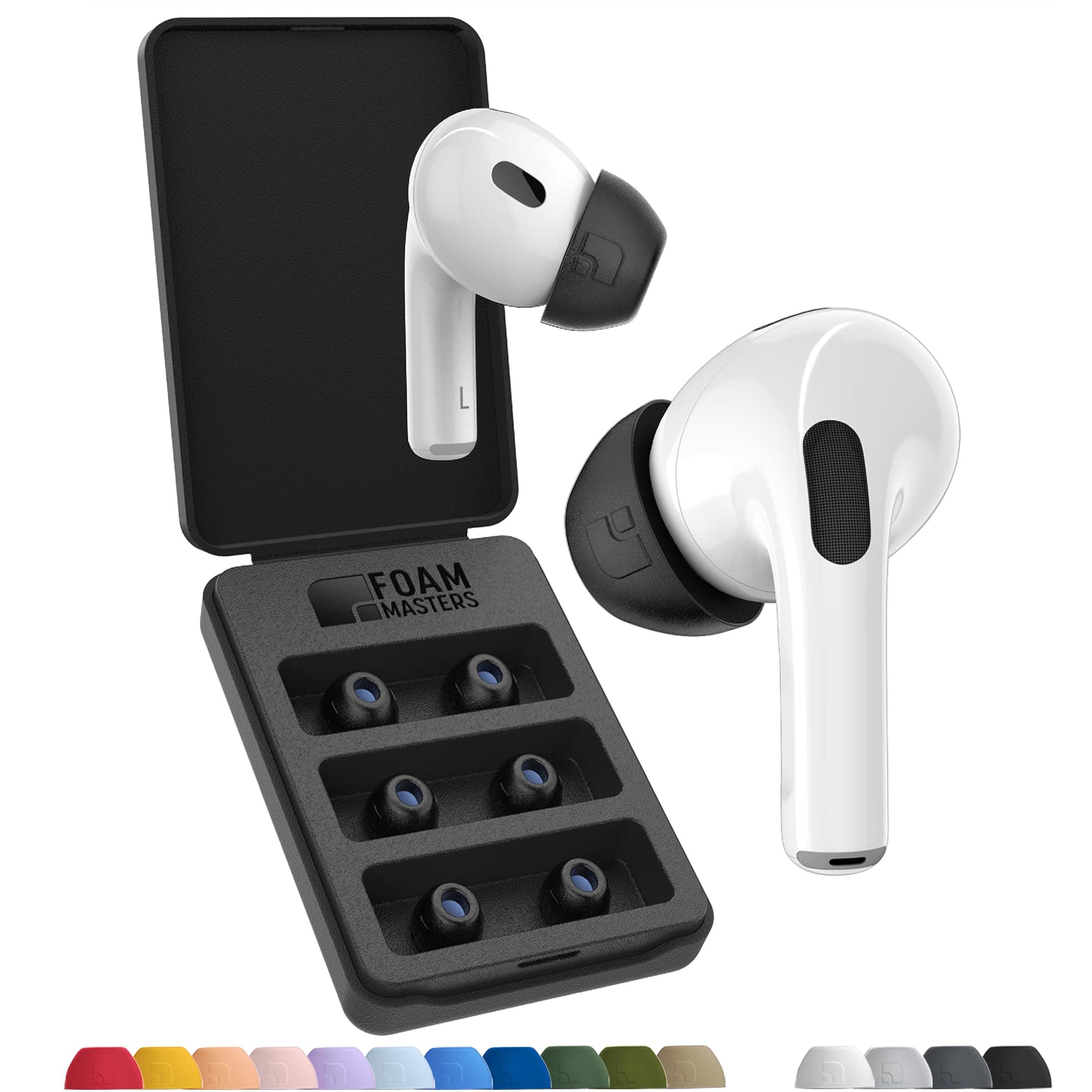 Foam Masters Black Magic Memory Foam Ear Tips for AirPods Pro | Comfortable | Secure | Better Noise Cancellation | Newest 2021 Replacement Buds (Assorted S/M/L, Black)
