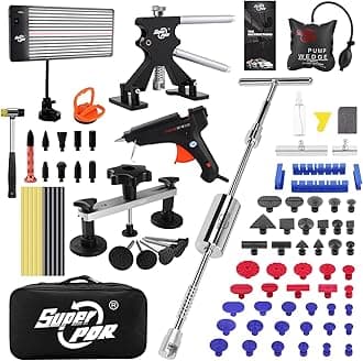 Super PDR Dent Remover Tool for Car, Paintless Dent Removal Kit with Adjustable Width Bridge Puller, Dent Lifte, T-Bar, PDR Light, Slide Hammer for Car Dent Remover,Small & Large Hail Dent