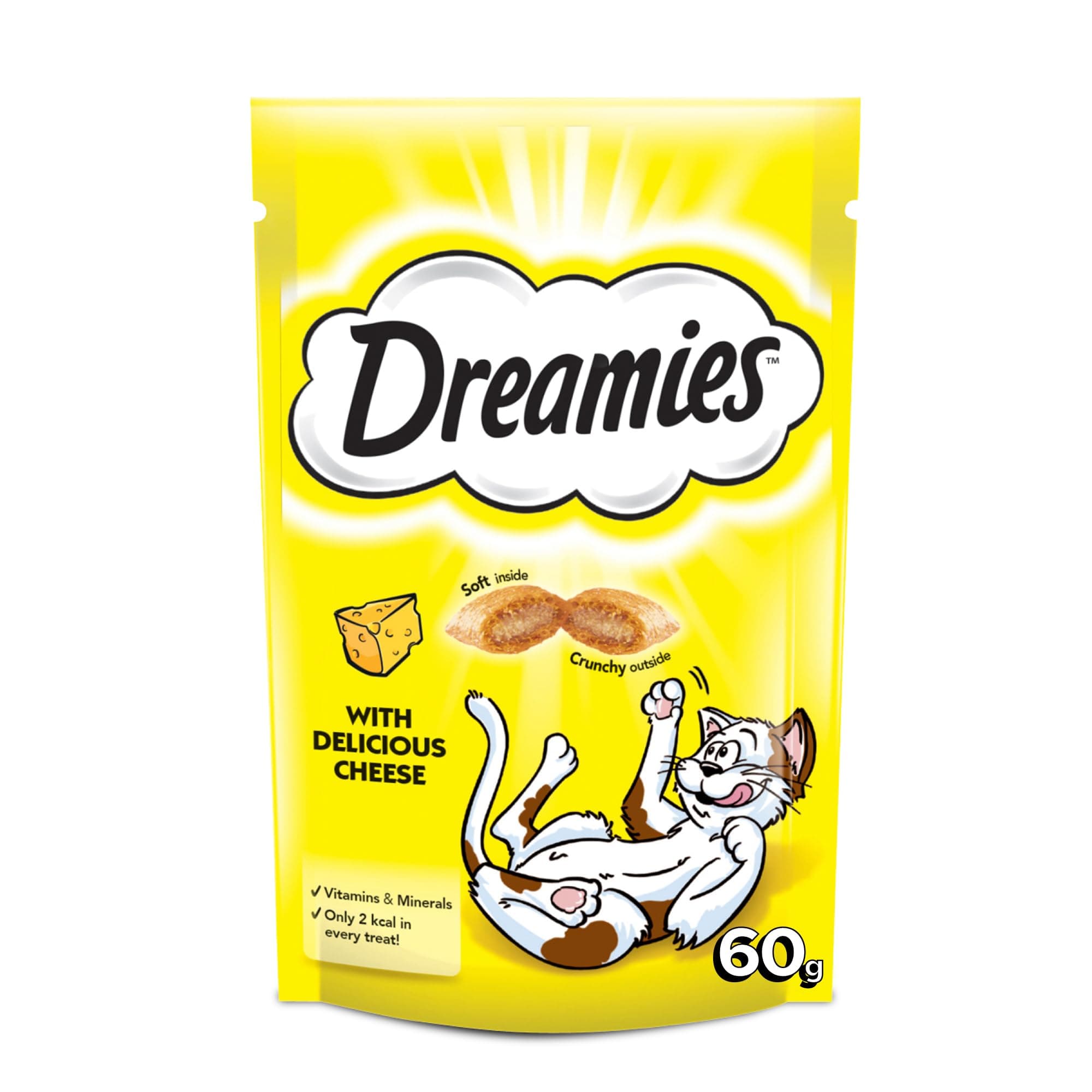 Dreamies Cat Treats with Delicious Cheese, 60g Cat Treats, Crunchy on the Outside, Soft on the Inside Cheese Cat Treat