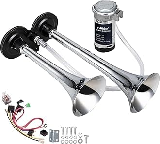 FARBIN Car Horn 12V 150db Super Loud Air Horn, Chrome Zinc Dual Trumpet Air Horns, Truck Horn with Compressor and Wire Harness, for Any 12V Vehicles, Standard Edition
