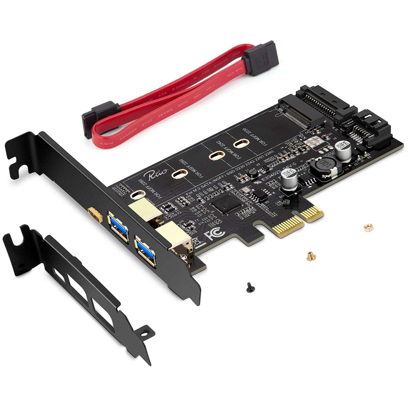 Rivo USB 3.0 PCIE Card Including 1 USB C and 2 USB A Ports, Capable of Adding M.2 SATA III SSD Devices to PC or Motherboard by Function of M.2 SATA to PCIe 3.0 Adapter Card