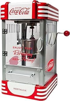 Nostalgia Coca-Cola 2.5 Oz Kettle Popcorn Maker, Makes 10 Cups, Retro Classic Design with Interior Light, Measuring Spoons and Scoop