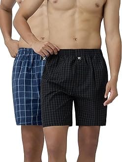 XYXXMen's Checkmate Relaxed Fit Cotton Boxer Shorts with Dual Pocket & No Marks Waistband (Pack of 2)