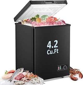 LifePlus Chest Freezer - 4.2 Cubic Feet Deep Freezer Compact Freezer with Fast Cold 7 Adjustable Temperature Convenient Pulley, Small Freezer with Low Noise Energy Saving, Black