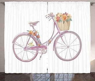 Ambesonne Bicycle Curtains, Watercolor Illustration of a Pink Bicycle with Flowers Romantic Vintage, Living Room Bedroom Window Drapes 2 Panel Set, 108" X 90", Mauve Tan