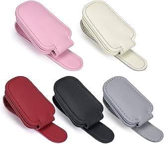 Shering Sunglasses Holders for Car Sun Visor, Magnetic Leather Glasses Eyeglass Hanger Clip for Car, Visor Sunglasses Holder Clip Car Accessories for Truck(4, Black)