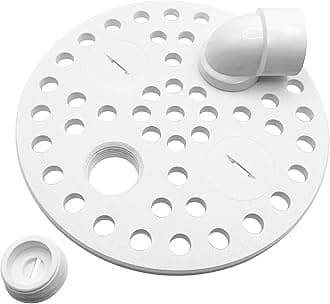 6.5 Inch Plastic Floor Drain Cover Replacement – Round Floor Drain Strainer with 4 Threaded Drain Ports, Includes Fittings, Basement & Garage Drain Grate Kit