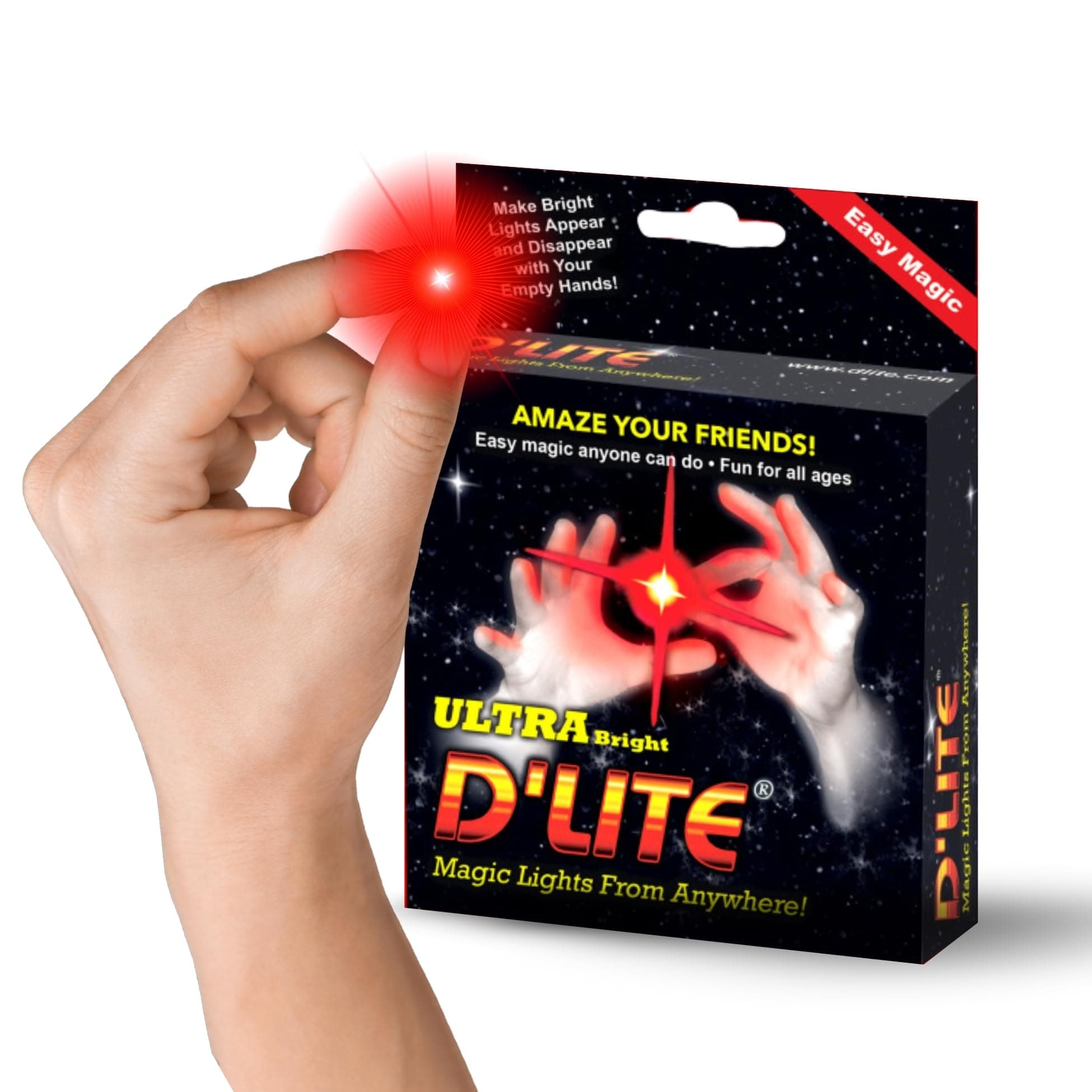 D'lite Magic Thumb Lightup Trick Set / 2 Original Amazing Ultra Bright Light Magic Fingers - Closeup & Stage Magic Tricks - Easy Illusion Anyone Can Do It - Magic Trick for Adults (Junior Red)