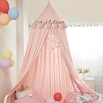 Princess Bed Canopy for Girls, Extra Large Hanging Canopy for Bed, Dreamy Play Tent for Girls Room Bedroom Decoration, Breathable Canopy Bed Curtain for Children Reading Nook - Ruffle Pale Pink