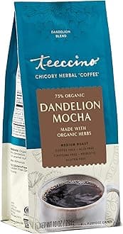 Teeccino Dandelion Mocha Herbal Coffee - Caffeine-Free Coffee Alternative with Prebiotics, Gluten Free, Acid Free - Medium Roast, 10 oz
