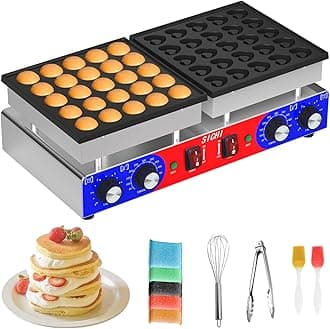 Mini Pancake Maker - 50Pcs Commercial Pancake Maker With Round-Shaped and Heart-Shaped, Mini Pancakes Maker Machine With 2 Thermostats & 2 Timers, Non-stick Electric Dutch Pancakes Maker