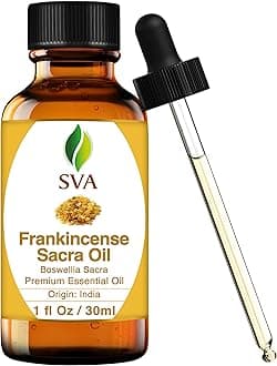 SVA Organics Frankincense Sacra (Sacred) Oil USDA Certified Organic 100% Pure & Natural, Authentic & Premium Therapeutic Grade Oil for Aromatherapy, Skin Care, Hair Care & Scalp Massage (30 ml)
