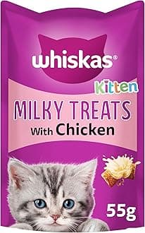 Whiskas Kitten Milky Treats - Tasty, milky treats for kittens from 2 - 12 months, small bite size snacks with a delicious milky filling, Pack of 8 (8 x 55 g)