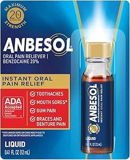 Anbesol Maximum Strength Liquid, Instant Oral Pain Relief For Toothaches, Mouth Sores*, Gum, Braces & Denture Pain, ADA Accepted, 0.41 oz