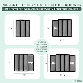 ELTOW Expandable Silverware Drawer Organizer & Utensil Tray Set, Non-Slip Kitchen Drawer Organizers and Storage, Kitchen Organization for Utensils, Cutlery, Office Supplies, Flatware Storage - Black