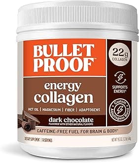 Dark Chocolate Energy Collagen Protein, 19.3 Ounces, Caffeine-Free Fuel with Vitamins and Antioxidants, Blend with Ginseng, Magnesium, Cordyceps Mushroom