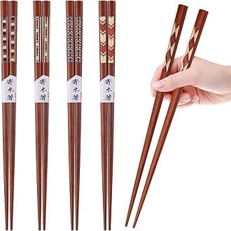 GLAMFIELDS Reusable Chopsticks Japanese Natural Wooden 5 Pairs Classic Style Lightweight Safe Chop Sticks 8.8 Inch/22.5cm Gift Set