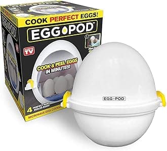 EGGPOD by Emson Microwave Hardboiled Egg Maker, Cooker, Boiler & Steamer, 4 Perfectly-Cooked Hard boiled Eggs in Under 9 minutes As Seen On TV