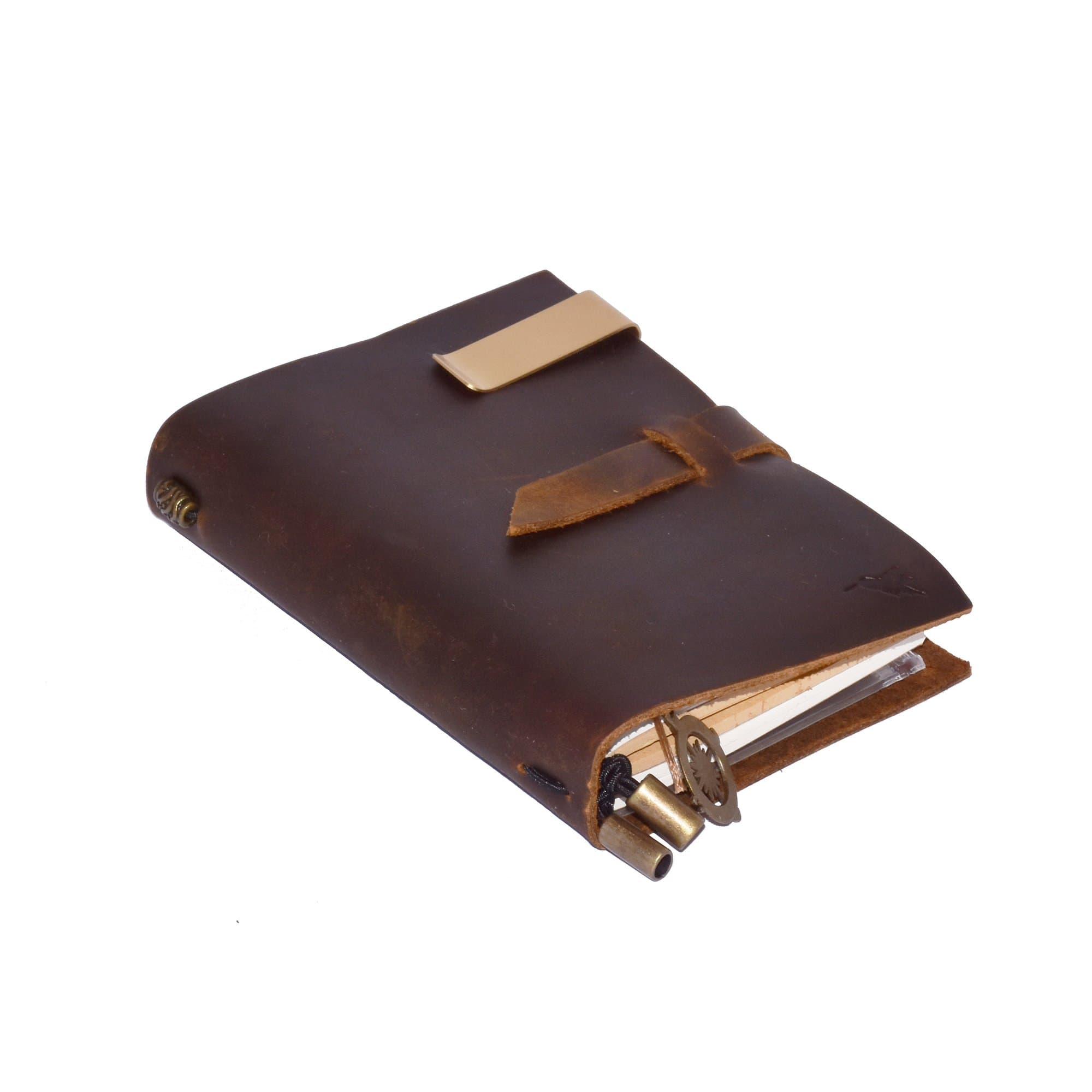 Refillable Leather Journal by Nomalite | Vintage, Handcrafted A6 Notebook Bound in Genuine Brown Leather for Men & Women. (13x10cm)