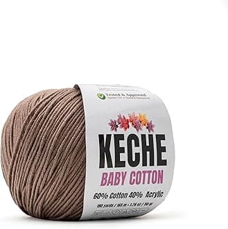 Keche Baby Cotton, 60% Cotton 40% Acrylic Yarn, Soft Cotton Yarn for Crochet and Knitting, Amigurumi Yarn 1 Skein/Ball 1.76 Oz (50g) / 180 Yrds (165m) - Mink