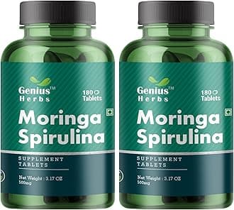 - Genius Herbs Moringa Spirulina Tab - 500mg | Support Immune Function | Boost Energy Level | Promoting Detoxification | Pack of 2