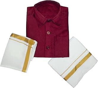 NITHILA CREATIONSBoys Traditional Adjustable Lungi Dhoti Shirt Mundu Set (CMonly-$)