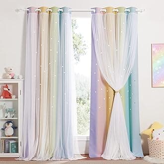 NICETOWN Children's Room Curtains with Eyelets Set of 2 H 213 x W 132 cm Star Curtains with Voile Curtain Children's Room Girls Eyelet Curtain Rainbow 2