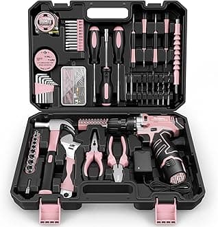 Home Tool Kit with Drill - 206PCs Pink Tool Kit with 12V Cordless Power Drill for Household Repair - Portable Basic Pink Tool Box for Women with DIY Hand Tool Set(Screwdrivers & Pliers)