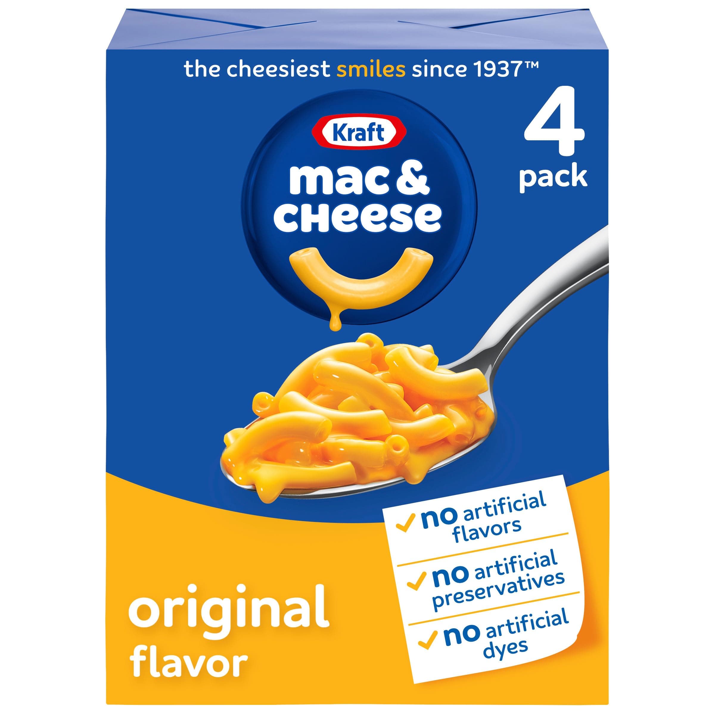 Kraft Original Macaroni & Cheese Dinner (4 ct Pack, 7.25 oz Boxes)