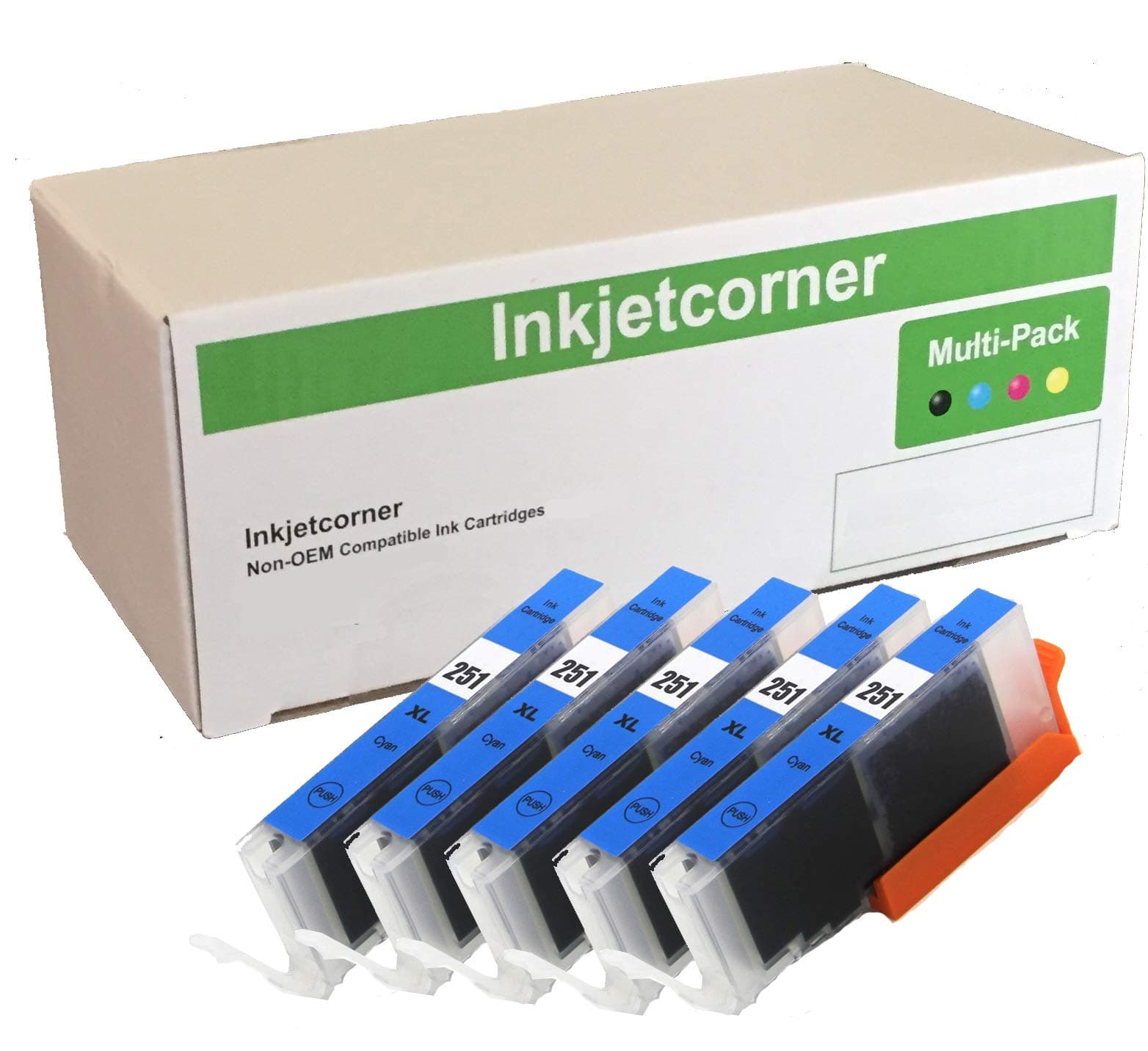 Inkjetcorner 5 Pack Compatible Cyan Ink Cartridges with Chip Replacement for CLI-251XL CLI-251 MG7520 iX6820 MG5520 MG5522 MG5620 MG6620 MG6600 MX920 MX922