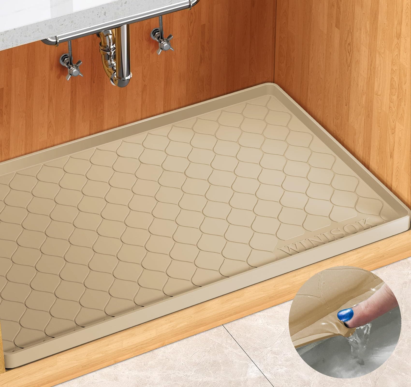 Winisok Under Sink Mat 34" x 22", Beige