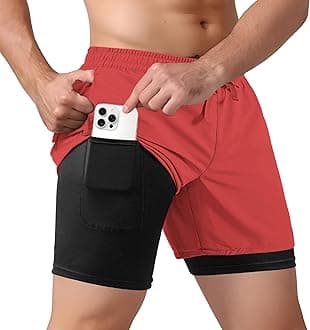 Men's 2 in 1 Athletic Quick Dry Shorts,Running Lightweight,Sweat Wicking Gym Workout Elastic Short