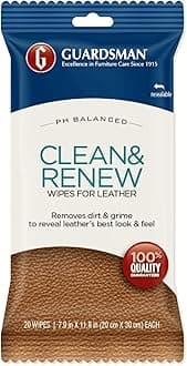 Clean and Renew Leather Protector for Leather Furniture & Car Interiors | Small Leather Goods and Leather Shoe Cleaner, Wipes 20 Count