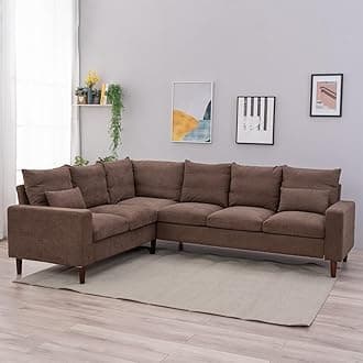 Panana L Shape Sectional Corner Sofa, 3 Seater & 2 Seater Corner Couch, Upholstered Fabric with Solid Wood Legs and CUshion Backrest For Living Room Lounge