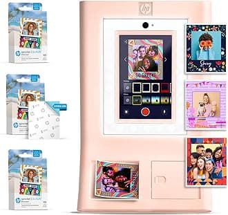 HP Sprocket Photo Box Machine Instant Colour Photo Printer (Pink) Paper Package + Zinc 3.5 x 4.25 Inch Zinc Self-Adhesive Photo Paper (300 Sheets)