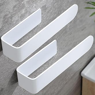 Taozun Adhesive Hand Towel Holder, 2-Pack White Towel Racks for Bathroom and Kitchen, Stainless Steel Hand Towel Bar/Towel Ring (8-inch)
