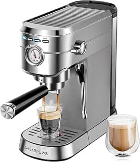 CASABREWS Espresso Machine 20 Bar, Compact Coffee Maker with 34oz Water Tank, Professional Cappuccino & Latte Machine with Milk Frother for Home, Stainless Steel