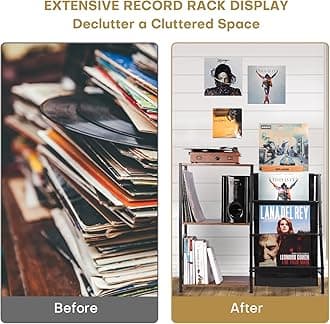 Record Player Stand, 3-Tier Vinyl Record Storage, Turntable Stand with Now Playing Holder, Vinyl Display for Living Room, Rustic Brown