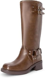 DREAM PAIRSWomen's Knee-High Boots, Comfortable Chunky Block Heel Pointed Toe Pull On Side Zipper Suede Slouch Riding Boots SDKB2412W