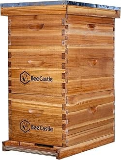 BeeCastle 8 Frame Langstroth Bee Hive Coated with Beeswax Includes Beehive Frames and Waxed Foundations (2 Deep Boxes & 1 Medium Box)