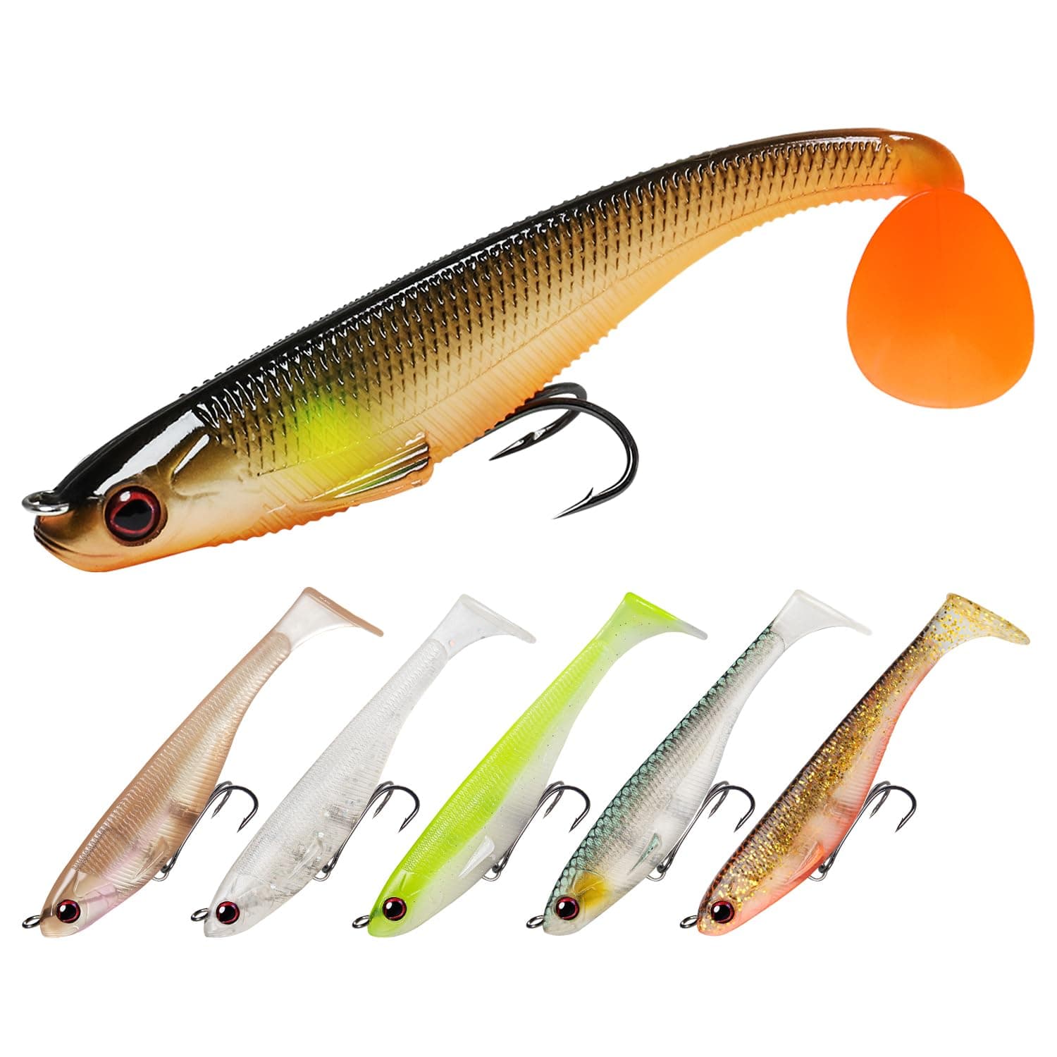TRUSCEND Easy Catch Pre-Rigged Soft Lures, Unique Vibrating Swim Action and Trembly Sinking Move for More Bites, Amazing Soft Swimbait for Family Fishing, Fishing Lures for Bass Trout Crappie Walleye